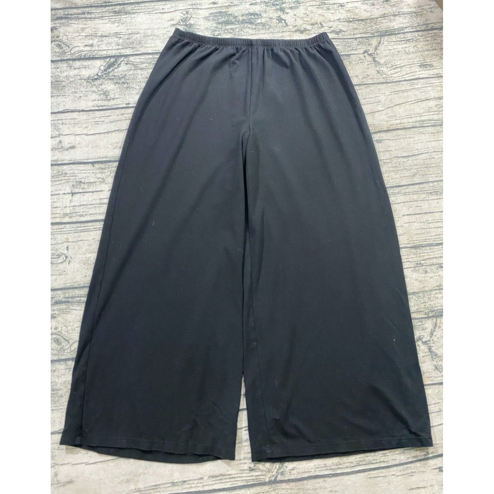 Tianello Womens‎ M Garment Dyed Flood Pants Tencel Crop Palazzo Black Wide Leg